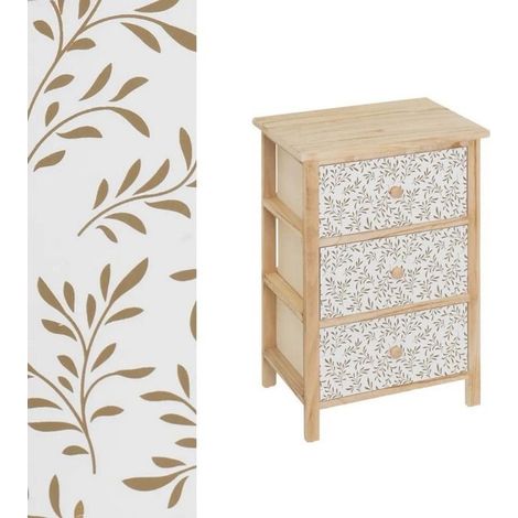 Meuble de rangement - 3 tiroirs - Bois de paulownia - Blanc / naturel - 40 x 29 x 58 cm (1/5)
