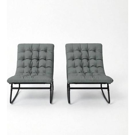 Set de 2 sillas mecedoras de exterior en acero y malla transpirable, con cojines gris oscuro (1/5)