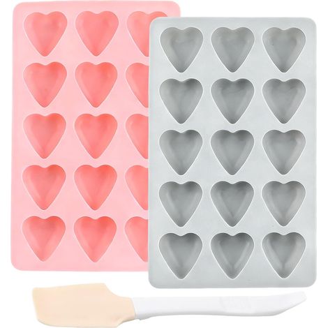 Moule en Silicone en Forme de Cœur - 2 Pièces pour Chocolats Maison, Bonbons et Glaçons avec Grattoir, Moule à Chocolat Antiadhésif (1/5)