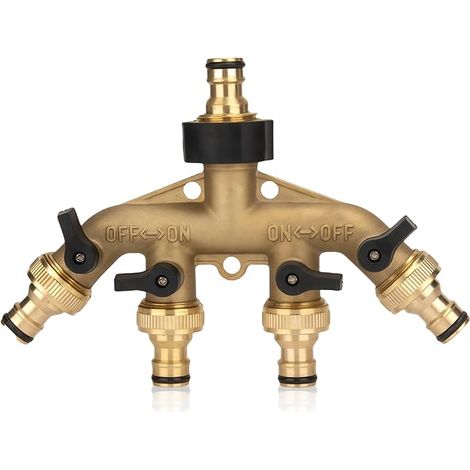 Répartiteur 4 voies : Distributeur d'eau, répartiteur de tuyau, 3/4 pouces pour arrosage de jardin avec robinet à tournant sphérique, rotatif à 360° et corps en laiton résistant à la corrosion (1/5)