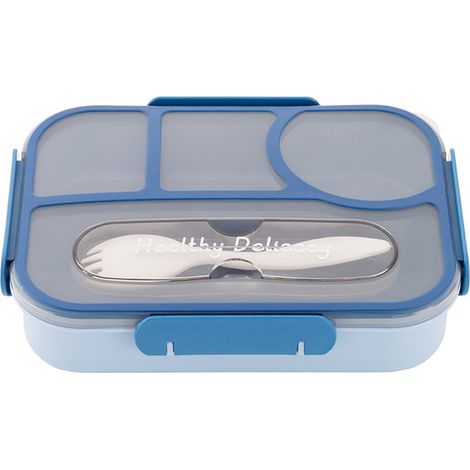 Auslaufsichere, unterteilte Lunchbox – 4-seitig abschließbarer Lunchbehälter mit integriertem Besteckfach, stapelbare Aufbewahrungsbox für Lebensmittel für Erwachsene
