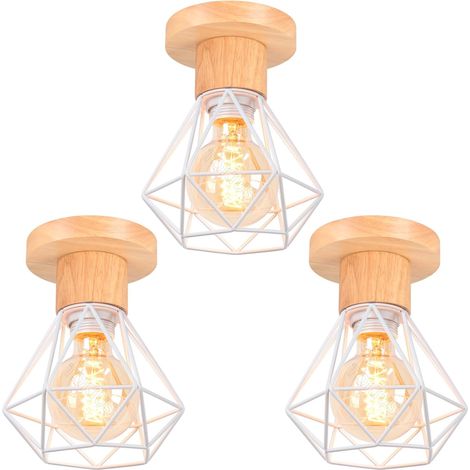 Plafonnier Vintage - Lot de 3 - Métal et Bois - Design Industriel Rétro - Salon Cuisine Chambre - Ø16cm (1/5)