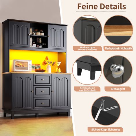 Meuble haut de gamme avec éclairage LED et contrôle via application (120×40×180cm), armoire moderne pour salon avec 4 portes et 3 tiroirs, vitrine de cuisine avec fonction musique et lumière, protecti (1/5)