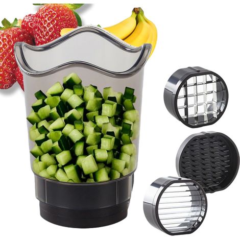 Cortador de fresas con cuchillas de acero inoxidable  Cortador de huevos y frutas para plátanos, pepinos y champiñones  Aparato de cocina de ABS desmontable - Cortador de bayas de precisión (1/5)