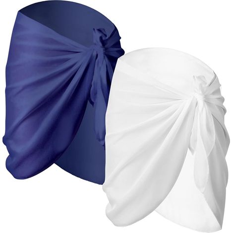 2 pièces paréo de plage, mousseline légère et fluide, taille unique 138x48 cm, ajustable avec liens, pour plage piscine vacances (1/5)