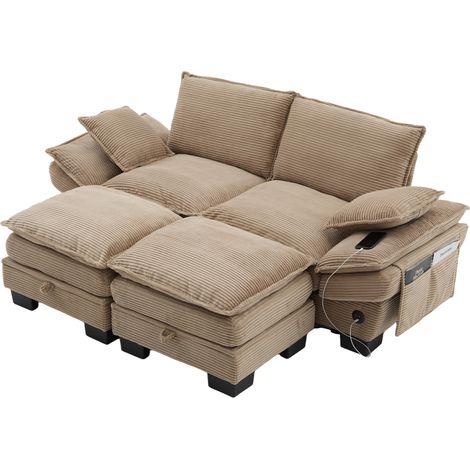 GagaCanape modulaire 2 places avec 2 poufs USB-C kaki (1/5)
