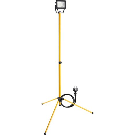 goobay Foco LED con trípode telescópico, 30 W, 2550 lm, luz blanca neutra, 4000 K, para interiores y exteriores, IP65, negro/amarillo, 1x 30 Vatios
