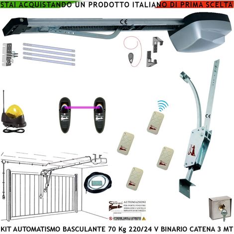 Kit Motore 220/24 V da Soffitto per Cler Basculante 70 Kg Automatica 3 Radiocomandi Selettore Binario Alluminio Catena Acciaio 3 Metri Cordino x Sblocco Pattino Archetto Faro Antenna Luce di Cortesia (1/4)