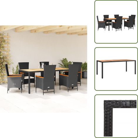 Cojines para sillas - vidaXL Set de comedor de jardín 7 pzas y cojines ratán sintético negro - Ratán sintético