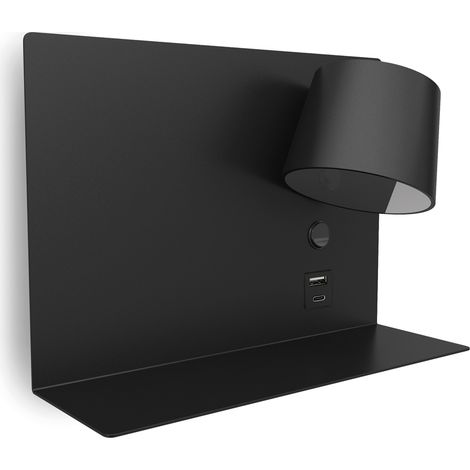Aplique lector SERENE Left USB A-USB C LED SMD 6 W 434 lm 3000 K CRI80 Negro (1/4)