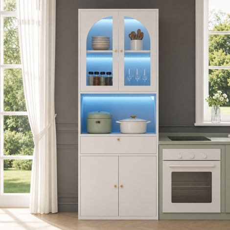 Vetrina alta 70x35x180 cm in MDF e vetro bianca con contenitore FloraGrace (1/5)