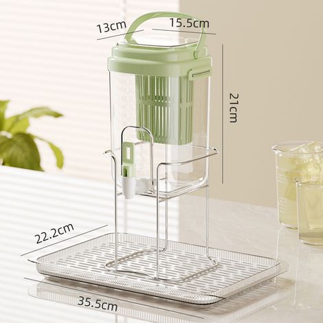 Carafe à Eau Réfrigérée avec Robinet, Verte Matcha, Résistante à la Chaleur pour Thé aux Fruits et Boissons Fraîches, Ensemble Luxe avec Support en Fer et Double Plateau, Usage Domestique-lsw (1/2)