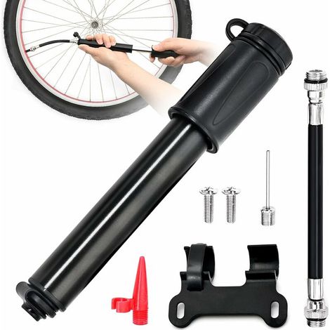 Pompe à vélo, mini pompe à main portable haute pression, pour vélo de route et Presta et Schrader, pompe à air en alliage d'aluminium, adaptateur d'aiguilles de ballon inclus, pour basketball, ect, (1/5)