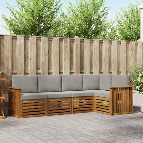 Ecksofa Set 5 pcs Natürlich und Hellgrau Massivholz Akazie (1/5)