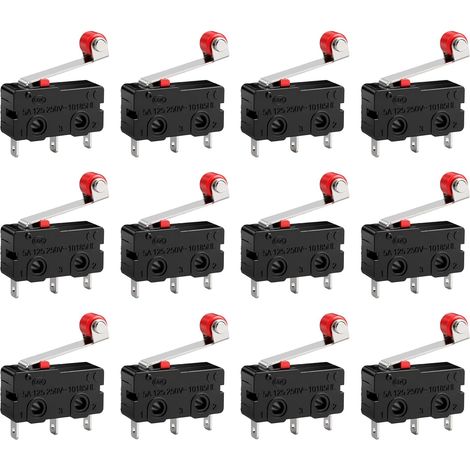 12 Micro-Interrupteurs de Fin de Course SPDT 5A 250V avec Levier à Galet, 3 Positions 1NO 1NC, Micro-Interrupteur pour Électronique, Automatisation et DIY (1/5)