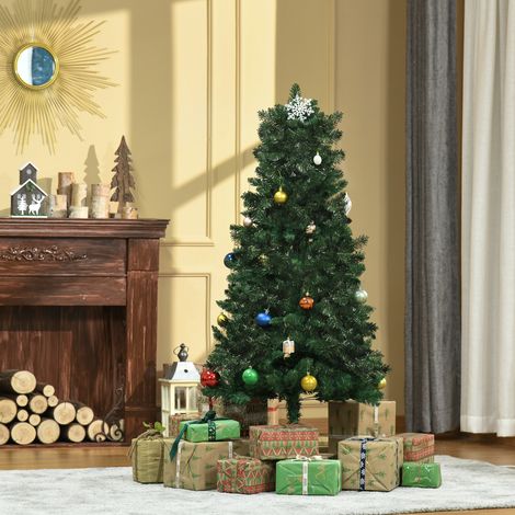 Verte - Sapin de Noël artificiel 150 cm ignifuge avec 454 branches avec 2 types de pointes en PVC Base pliable et support en acier (1/4)