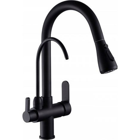 Robinet d'évier de cuisine NALDA noir avec bec extractible (1/2)