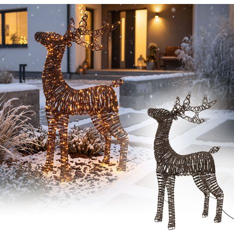 ECD Germany Renna luminosa per esterno ed interno decorazione natalizia con 600 LED bianco extra caldo 95 cm struttura intrecciata timer e funzione lampeggiante cavo 5 m figura illuminata di cervo (1/5)