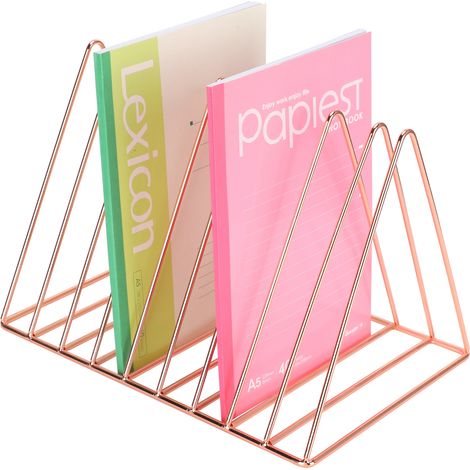 Étagère murale triangle métal rose, étagère de rangement moderne pour livres et dossiers de bureau (1/5)