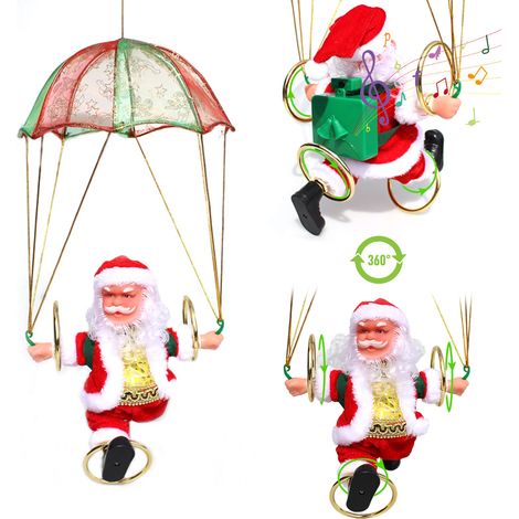 Poupée Santa Claus Électrique Avec Parachute Et Saltimbanque, Décoration De Noël Pour Fenêtre Ou Plafond, Fonctionne Avec 3 Piles AA (Non Incluses)-KZQ (1/3)