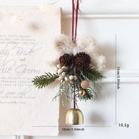 Décoration de Noël à suspendre, pomme de pin et cloche avec baies rouges, petite couronne florale festive, ornement pour sapin, voiture, porte, fenêtre et intérieur 2pcs (1/4)