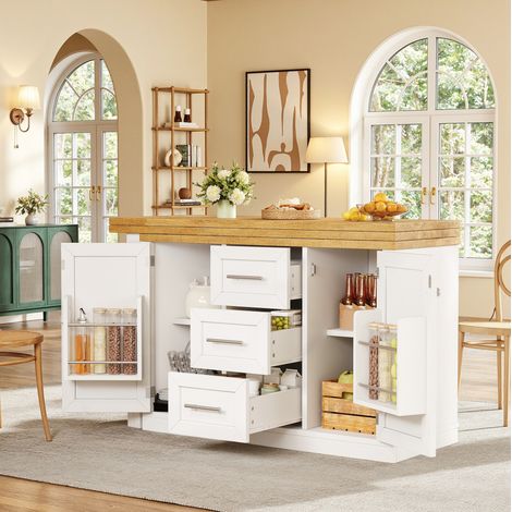 Table extensible îlot cuisine 120-197 cm blanc HAVRYA (1/5)