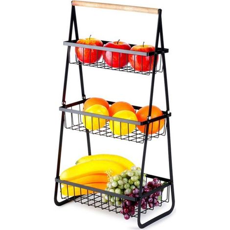 Panier À Fruits - Métal Noir Mat - 3 Niveaux - Style Industriel - 29 x 18 x 57,5 Cm - 1 Pièce (1/5)