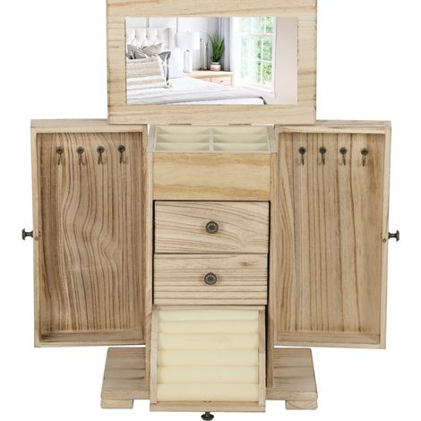 CHICFURN Portagioie 26,5 x 16 x 33,5 cm in legno marrone con specchio integrato, 4 livelli (1/5)