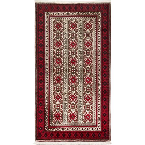 Tapis d'orient, 98 x 185 cm, motif oriental, rouge, beige, marron, laine naturelle, noué à la main en Iran (1/5)