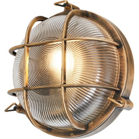 Litecraft Remy Wall Light Outdoor IP44 Rated Caged Round Bulkhead Fitting - Gold (1/5)
