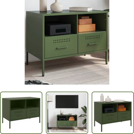 vidaXL Stahl-Schrank - TV-Schrank Olivgrün 68x39x50,5 cm Stahl (1/5)