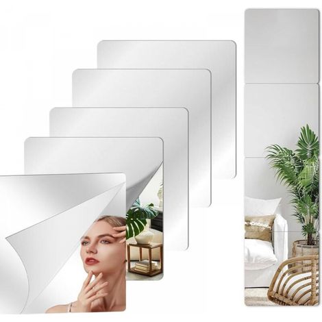 9 Pièces Miroir Mural Adhesif Miroir Mural Autocollant Acrylique Miroir Collant Muraux Carrés Flexible Miroire Deco pour Salle de Bain, Salon15 15CM (1/5)