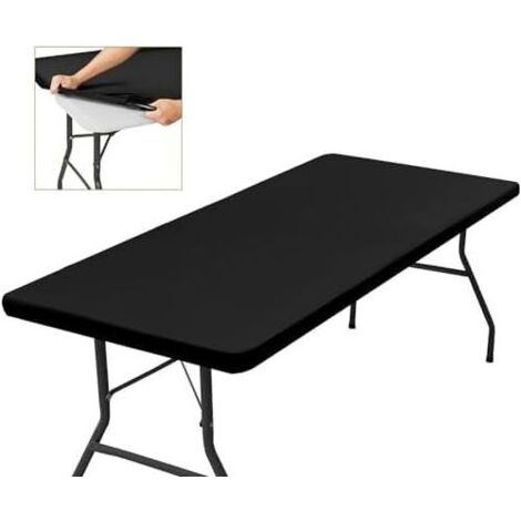 Schwarze, rechteckige Tischdecke (1830 × 760 × 5 cm) – Dehnbar mit Gummizug – Maschinenwaschbar, wasserabweisend – Elegantes, winddichtes Design (1/5)