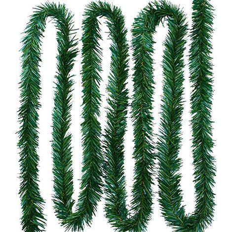 Guirlande de Noël artificielle en pin vert de 5,5 m, guirlande en rotin, décoration murale et de jardin. (1/5)