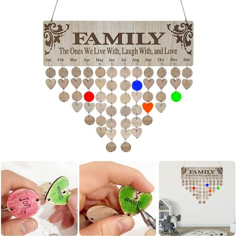 Calendrier d'anniversaires familial avec étiquettes, tableau mural en bois à faire soi-même, plaque calendrier de rappel d'anniversaires, cadeau pour maman (1/5)
