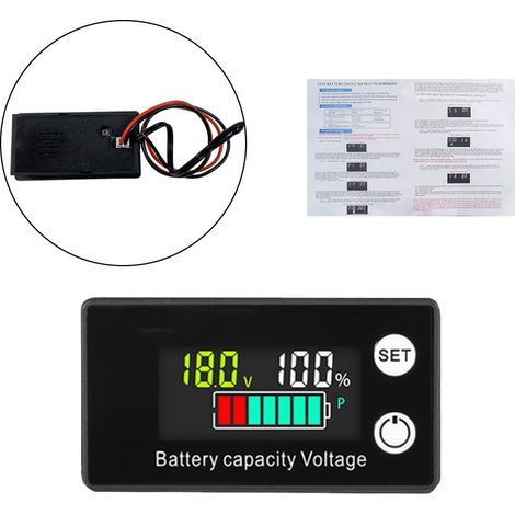 Moniteur Capacité de batterie 12V 24V 36V 48V 60V 72V 84V Multifonctions DC8-100V LCD Compteur de Batterie voltmètre avec alarme de capteur de température pour voitures, bateaux et camping-cars (1/5)