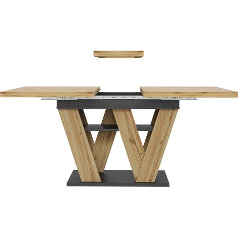 Table à manger extensible avec rangement intégré, plateau MDF 119-158,5×80 cm, pieds en W, couleur bois (1/5)
