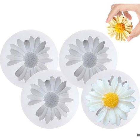 HOXILEELEOPièces Moule en Silicone Marguerite Fleur, 6,9 x 1,8 cm Moule en Silicone en Forme de Marguerite, 3D Moules à Bougies en Forme d (1/5)