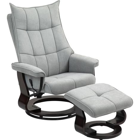 Fauteuil rotatif avec repose-pieds, aspect velours, dossier réglable, charge max 150 kg, gris (1/5)