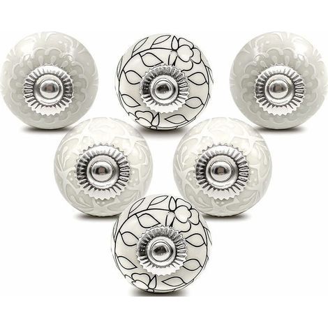 Bouton de meuble céramique blanc 40mm Lot de 6 Pour commodes et armoires Installation simple avec écrous et boulons (1/3)