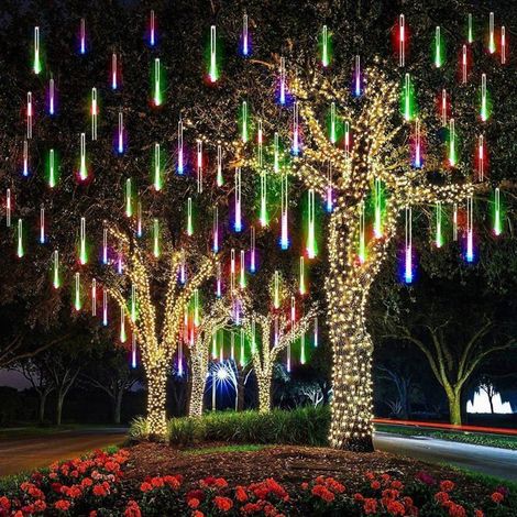 10 tubes guirlande pluie de météores, 30 cm, LED étanche, forme glaçon, décoration extérieure et intérieure (1/4)