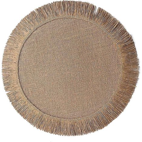 Set de table rond à pompons, résistant à la chaleur, en jute simple, couleur naturelle, idéal pour les mariages, les réceptions et les fêtes. (1/5)