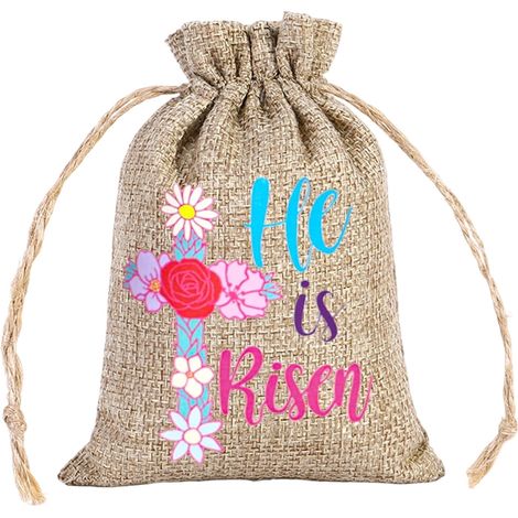 Sac À Cordon En Lin - Lapin De Pâques Et Œufs - Pour Bonbons Et Petits Cadeaux - Réutilisable - 10 X 15 Cm - Lot De 1 (1/5)