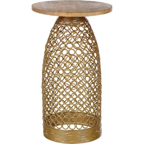 Tavolino in legno di mango chiaro e dorato 30 cm base rotonda Waihi