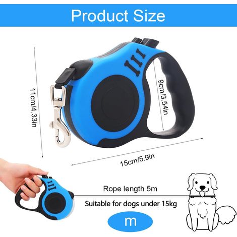 Laisse Rétractable pour Chien 5m, Laisse Automatique Robuste pour Chiens jusqu'à 15kg, Cordon Solide avec Poignée Confortable et Bouton de Freinage Rapide, Idéal pour Promenades et Dressage