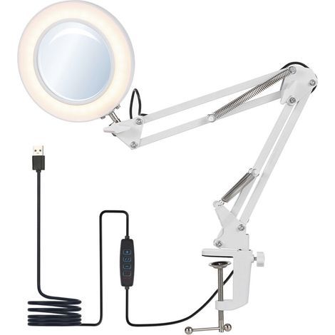 Lampe de bureau flexible à pince, avec loupe 8x Lampe de bureau LED orientable à gradation avec 3 modes de couleurs et 10 niveaux de luminosité (1/4)