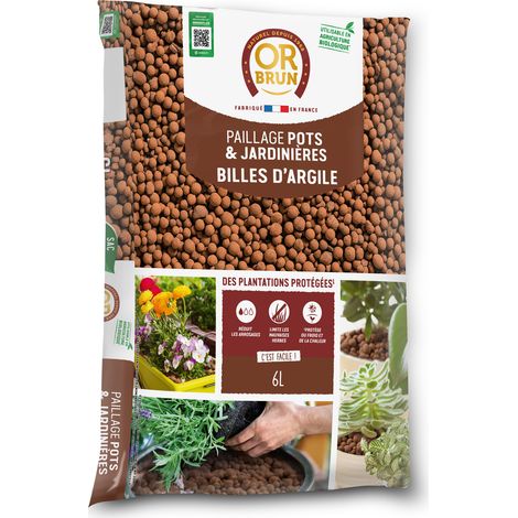 Billes d’argile expansée 6 L – Drainage et aération pour substrat – Améliore la porosité – Utilisation intérieure et extérieure – Or Brun (1/6)