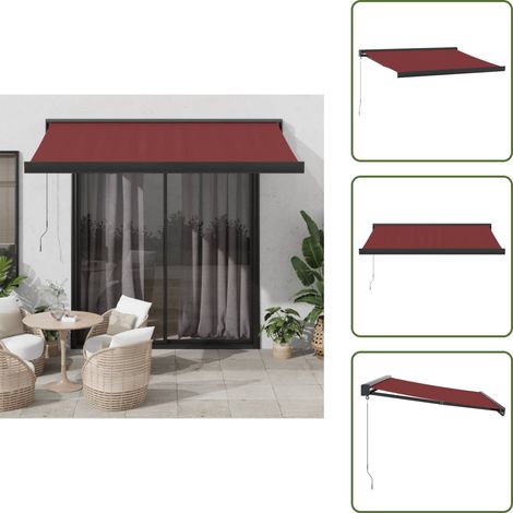 Auvent manuel rétractable bordeaux 350x250 cm - Auvent Retractable - Parasol - Abri Solaire - Protection Uv - Terrace
