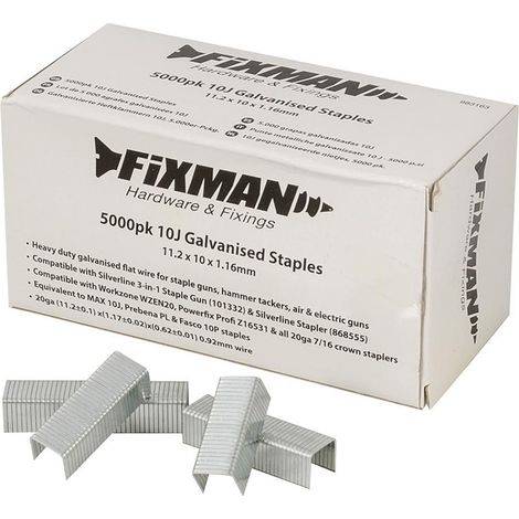 Punte metalliche 10J per graffatrici manuali pneumatiche ed elettriche Fixman 5000pezzi-11,2 x 10 X 1,16 mm (1/4)