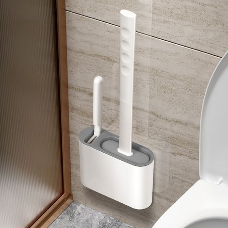 Ensemble brosse et porte-brosse WC, brosse WC flexible pour un nettoyage en profondeur, avec base ventilée, sur pied/murale, format compact, sans perçage, convient aux salles de bains. (1/5)